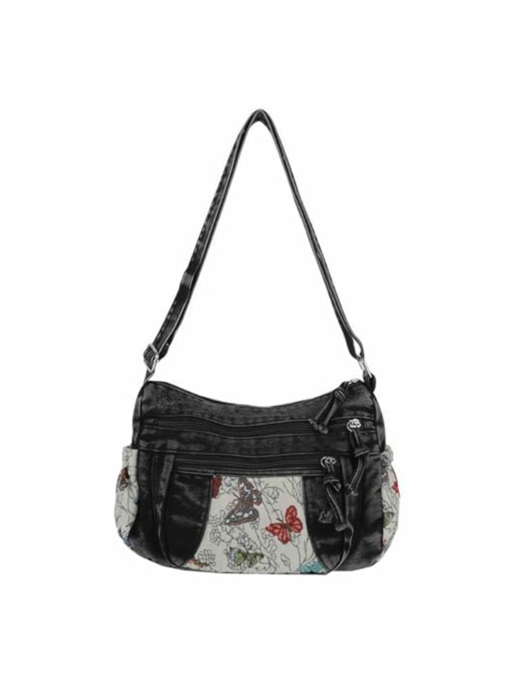 Denim Crossbody Bag Butterfly Embroidered Hobo Purse Adjustable Strap